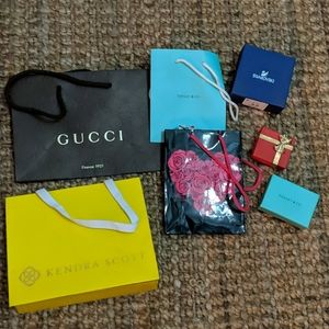 Gucci, tiffany and co, kendra scott gift bags